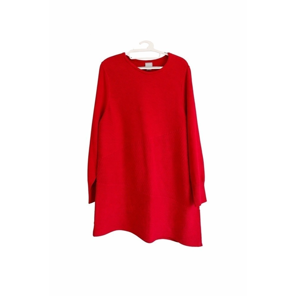 Chico's Red Asymmetrical Tunic Sweater Size 3 16/18 2X Textured Knit Lagenlook